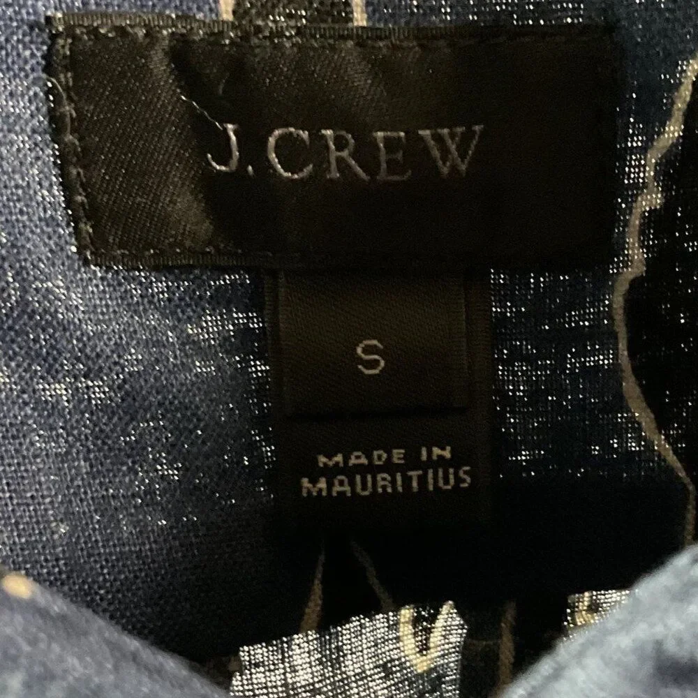 J. Crew Short-sleeve linen-cotton shirt in leaf print, men's small, blue/black